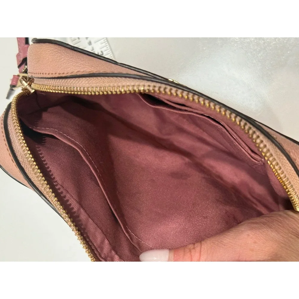 Coach Mini Camera Bag Pink Butterfly Floral Pebbled Leather Crossbody